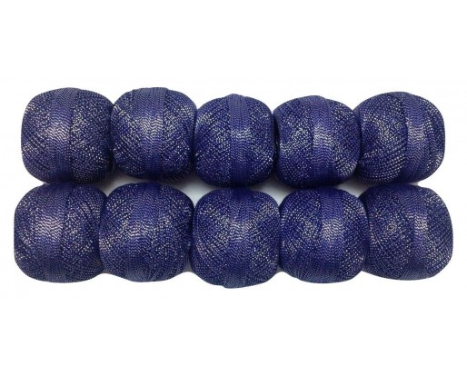 DARK VIOLET with SILVER - Lot Set of 10 - Cotton with Lurex Jari Zari Yarn Thread - For Crochet Lace Knitting Embroidery Trim - 1000+ Yards - 200 Grams